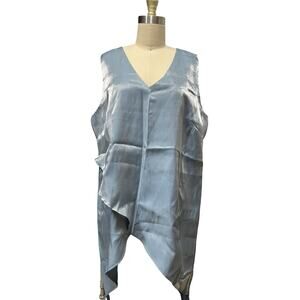 Prelude Iridescent Ice Blue Sleeveless V-neck Lagenlook Artsy Tunic Blouse XL